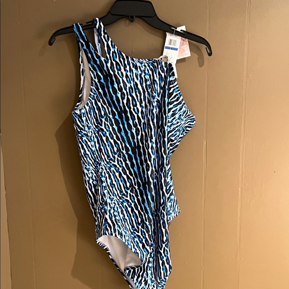 Jessica Simpson Women’s Swimsuit in Blue Jaguar One Shoulder Design Sz XL